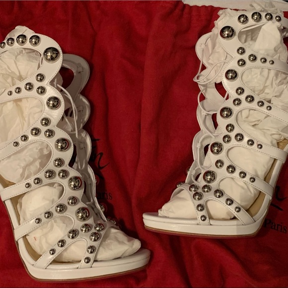 Christian Louboutin, white studded, tie up - Picture 4 of 11